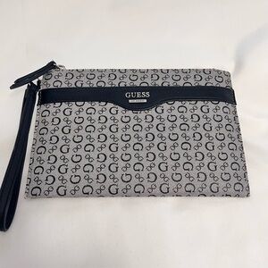 GUESS Black and Gray Monogram Zipper Pouch